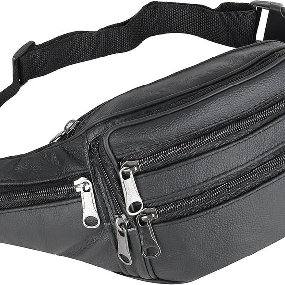 Leather Fanny Pack Travel Waist Bag 7 Pockets Waist Pack.Suitable for Outdoor Mo - Picture 2 of 9